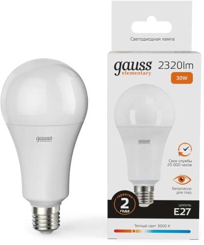 Лампа LED GAUSS E27,  груша, 30Вт, A67, 10 шт. [73219]